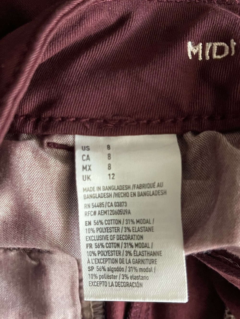 American Eagle Outfitters Women's Burgundy Twill Style Midi Shorts - Picture 4 of 5